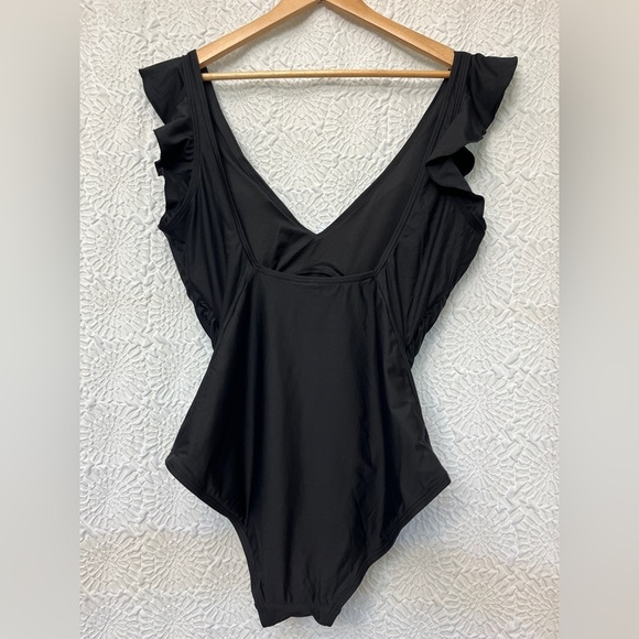 DKNY Ruffle-Trim One-Piece Swimsuit Size XXL Black Tummy Control Modest Pool - Picture 13 of 14